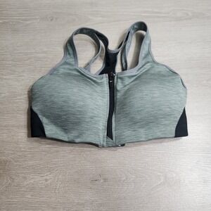Nike Sport Bra High Impact Padded Zip Front Gray Black Racerback Women S Running